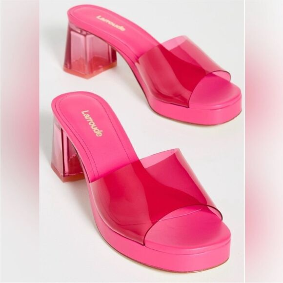 Revolve Larroude Jenn Pink Lucite Chunky Block Heel Sandals - Picture 5 of 13